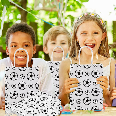 24 Pieces Soccer Party Favor Bags Soccer Goodie Bags Paper Soccer Print Treat Candy Gift Bags for Kids Soccer Themed Birthday Party Supplie Decorations