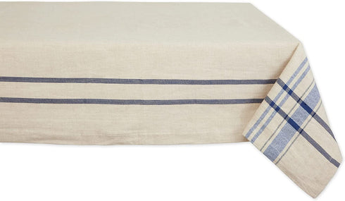 DII Kitchen Essentials Everyday French Stripe Tabletop Collection, Tablecloth, 60x104, Taupe/Nautical Blue