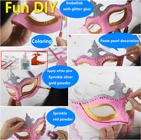 14 PCS White Paper Masks Half Face Masquerade Masks DIY Party Mask Mardi Gras Mask Blank Plain Masks for Funny Party Halloween Art Project Performances