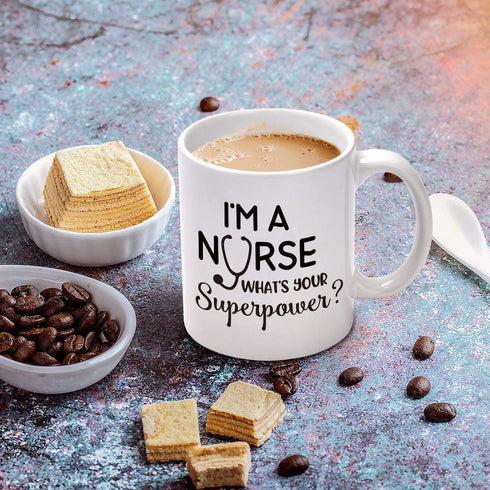 Nurse Mug for Women I™m a Nurse What™s Your Superpower Coffee Mug Nurse Coffee Mug Nurse Week Nurses Graduation Birthday Mug for Nurse Friends Nurse Coffee Cup White 11 Ounce
