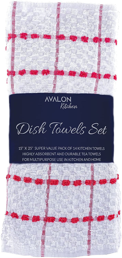 Avalon Kitchen Towels Set (Value Pack of 14) 15x25 Inch 100% Ring Spun Cotton Dish Towels Absorbent, Soft and Reusable Tea Towels, Bar Towels for Multipurpose use in Kitchen and Home (Red)