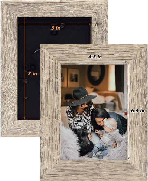 Golden State Art, 5x7 Picture Frame - Wide Molding - Wood Grain Style - Easel for Tabletop Display, Back Hangers for Wall Display - Great for Baby Pictures, Weddings, Portraits (2 Pack, Beige)