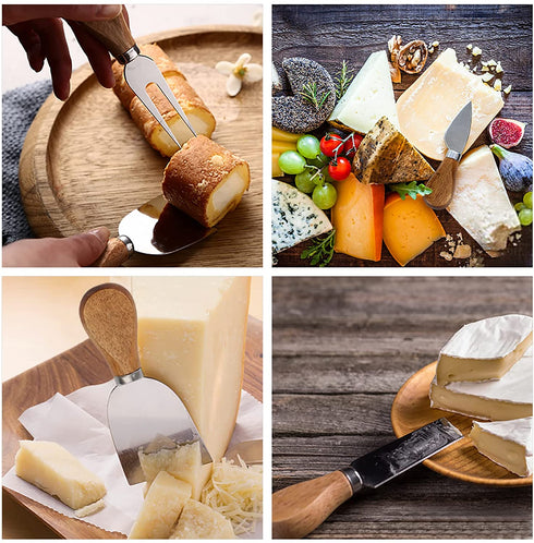 Cheese Knife Set,6pc Stainless Steel Cheese Knives Cutter for Charcuterie Board with Spreader/Slicer/Fork,Charcuterie Utensils with Wood Handle,Exquisite Cheese Butter Tool Collection Gifts Set