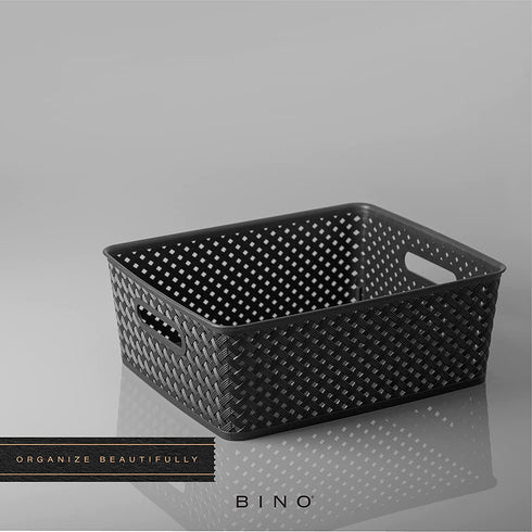 BINO Woven Plastic Storage Basket, Large (Black)