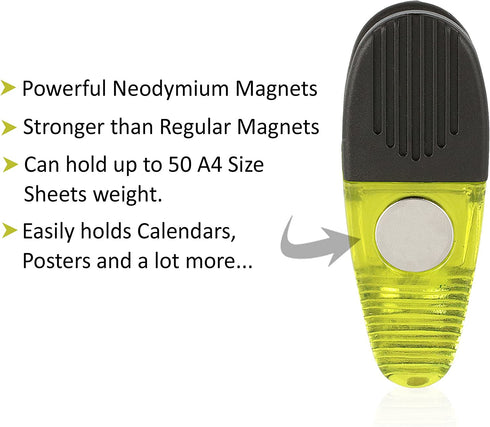 VIP Home Essentials - Thick Plastic Clips With Neodymium Magnet - 3-1/4" Length - Durable Versatile All-Purpose - Set of 8