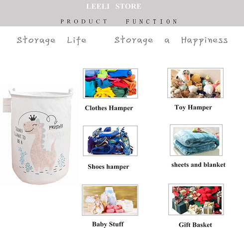 LEELI Laundry Hamper with Handles Collapsible Canvas Laundry Basket,Waterproof Storage Basket Home Organizer for Nursery,Clothes,Toys,Baby Hamper19.7—15.7(pink dinosaur)