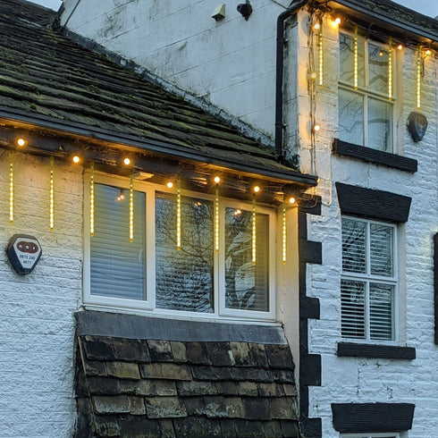 Warm White Meteor Shower Lights,10 Tubes 360 Led 50cm Waterproof Christmas Lights Outdoor, Plug-in Hanging Holiday Fairy String Lights Rain Drop Falling Lights for Xmas Rooftop Patio