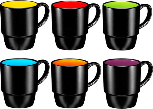 Ceramic Stacking Coffee Mug Tea Cup Dishwasher Safe Set of 6 - Large 18 Ounce, Matte Black