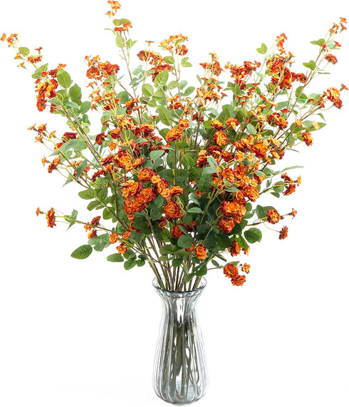 Burnt Orange Small Roses, 6 pcs Fall Artificial Flowers, 26 Flower Heads per one, a Total of 156 Flower Heads, Suitable Family DIY Wedding Party Table Bride Holding and Other Home Autumn Decoration