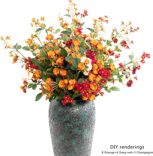 Burnt Orange Small Roses, 6 pcs Fall Artificial Flowers, 26 Flower Heads per one, a Total of 156 Flower Heads, Suitable Family DIY Wedding Party Table Bride Holding and Other Home Autumn Decoration