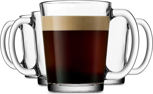 Godinger Coffee Mugs, Italian Made Glass Coffee Mug, Hot Beverage Tea Cups - 10oz., Set of 4