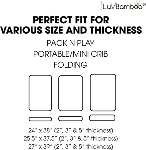 Pack N Play Mattress Protector Waterproof | Mini Crib Mattress Protector | Pack N Play Mattress Pad Cover | Playard Mattress Cover Portable Trifold Foldable | Crib Liner Mini Protector by iLuvBamboo
