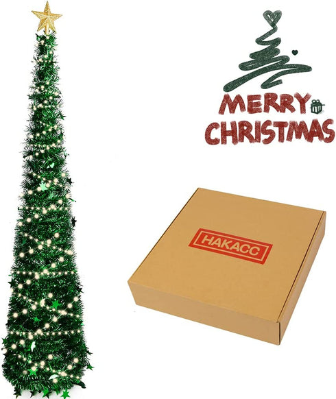 HAKACC 5 FT Christmas Tree, 2 Flash Modes Artificial Christmas Tree with 5 M LED Light for Home Holiday Party Decorations, Easy Assembly, Green