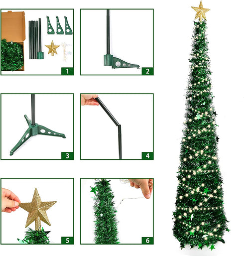 HAKACC 5 FT Christmas Tree, 2 Flash Modes Artificial Christmas Tree with 5 M LED Light for Home Holiday Party Decorations, Easy Assembly, Green