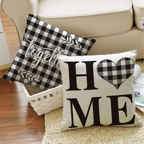 AVOIN Family Saying Buffalo Plaid Throw Pillow Cover, 18 x 18 Inch Holiday Love Home Easter Day Fall Cushion Case for Sofa Couch Set of 4