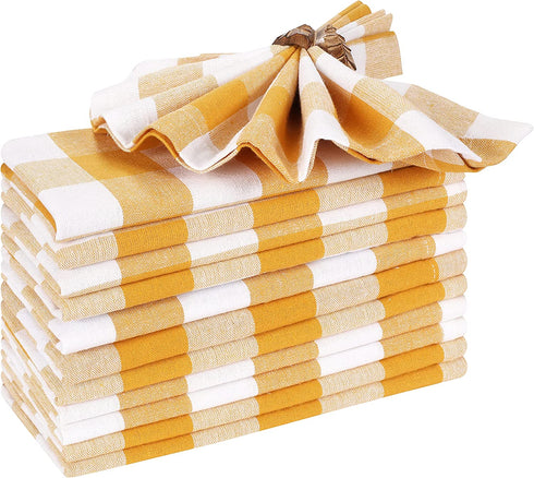 Cloth Dinner Napkin Gingham Plaid Check Fabric-18X18 Mustard White, Wedding Napkins, Cocktails Napkins, Fabric Napkins, Cotton Napkins, Mitered Corners & Generous Hem, Dinner Napkins Set of 12