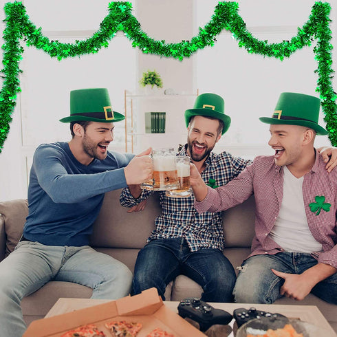 32.8 Feet St. Patrick's Day Tinsel Garland Green Shamrock Glitter Tinsel Twist Garland Decoration for Irish Festival St. Patrick's Day Party Wall Tree Door Window Decoration