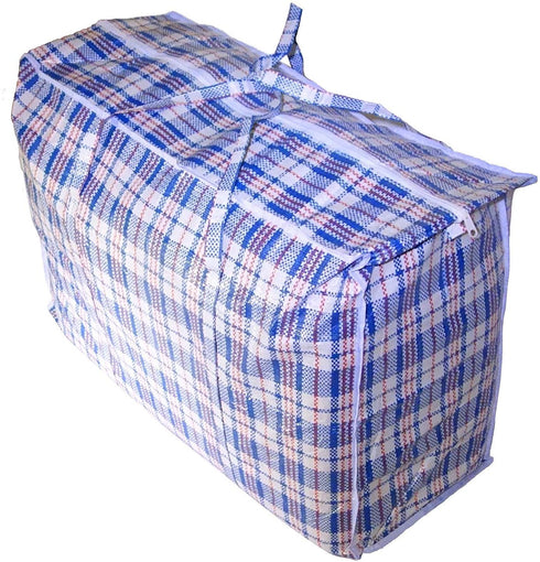 Jumbo Plastic Checkered Storage Laundry Shopping Bags W. Zipper & Handles Size=27" x 25" x5" (6 Pack)