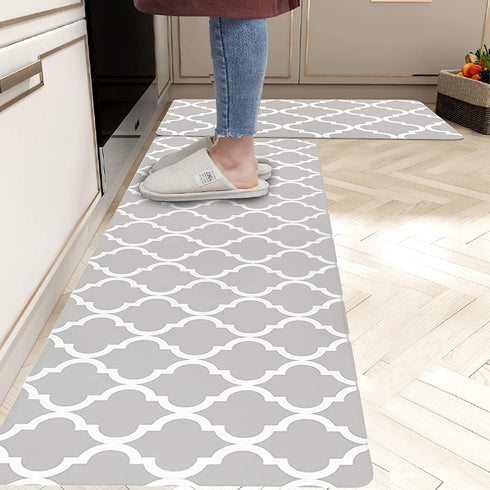 Homcomoda Kitchen Mat Sets 2 Piece Cushioned Anti Fatigue Kitchen Rugs and Mats Waterproof Heavy Duty PVC Comfort Foam Standing Mats for Kitchen Home Sink Laundry Office-17?x28?+17?x47?