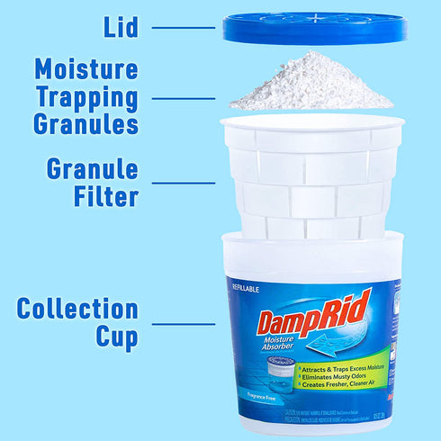DampRid Refillable Moisture Absorber, 10.5 oz. Cups, 4 Pack, Fragrance Free, Traps Moisture for Fresher, Cleaner Air, No Electricity Required, Lasts Up To 60 Days