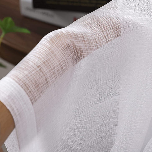 White Sheer Curtains 30 Inch Length Half Window Curtains Rod Pocket Light Filtering Short Semi Sheer for Kitchen Bathroom Sunroom Faux Linen Textured Small Cafe Tiers 30x30 Inches Long Set 2 Panels