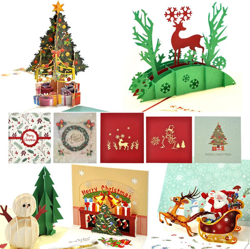 eZAKKA Christmas Cards, 3D Christmas Cards Pop Up Holiday Greeting Gifts Cards with Envelopes for Xmas Merry Christmas New Year, 5-Pack