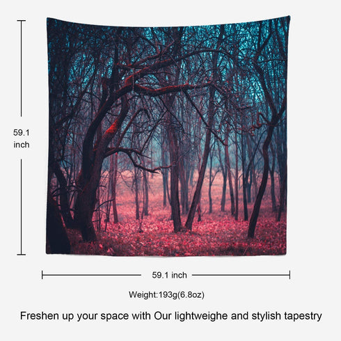 Shrahala Stranger Red Forest Tapestry, Mystic Green Moonlight Wall Hanging Large Tapestry Psychedelic Tapestry Decorations Bedroom Living Room Dorm(59.1 x 59.1 Inches, Red Forest)