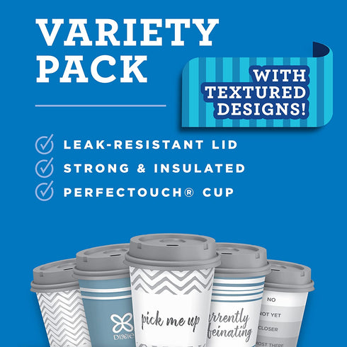 Dixie To Go Coffee Cups and Lids, 12 Oz, 26 Count, Assorted Designs, Disposable Hot Beverage Cups & Lids