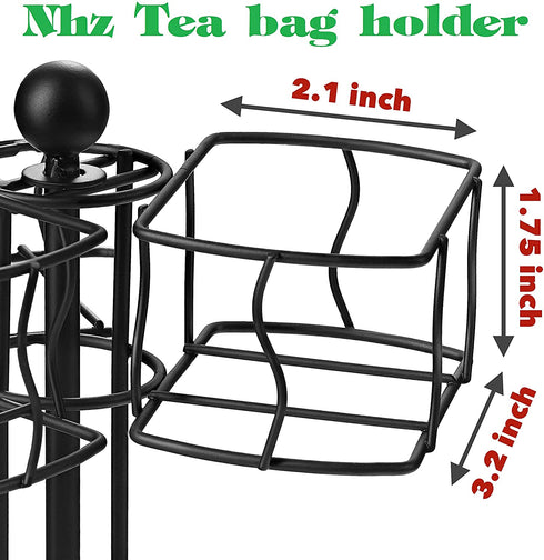 NHZ Tea Bag Storage and Organizer, Tea Bag Holder Black Powder Coated Stainless Steel for Tea and Coffee Box. Organize 60 Tea Bags- Tea Holder for Tea Bags 6 Compartments with 10 Bags in Each.
