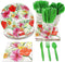 Hawaiian Luau Dinnerware Set, Tropical Party Supplies (Serves 24, 144 Pieces)
