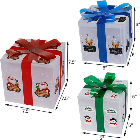 Glory Island Christmas Decorations Lighted Boxes, Set of 3 Lighted Merry Box, Santa Claus Snowman Pattern Box for Xmas Tree Indoor Outdoor Home Fireplace Yard Garden