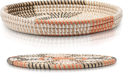 Boho Wall Decor Seagrass Baskets - 2-Piece Set - Includes 1 Hanging Wall Basket and 1 Trivet with Hang Loops - Bohemian Decor Baskets Handmade in Vietnam with Natural Seagrass