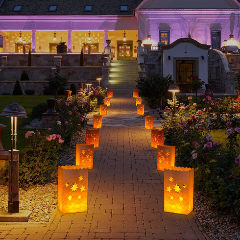 12 Pieces Christmas Luminary Paper Bags with 12 Led flameless Candle White Luminary Paper Bags Flame Resistant Candle Bag Candle Holder Bag Star Snow Luminaries Christmas Party Decoration