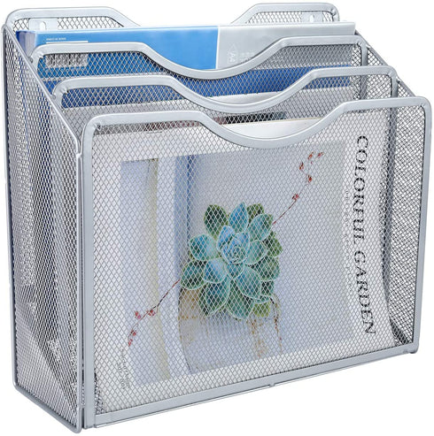 EasyPAG Mesh Desktop/Wall Mounted File Holder Organizer Literature Rack Silver