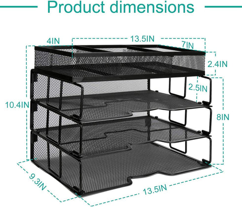 Reliatronic Mesh Office Desk Organizer, Stackable File Letter Tray Organizer Perfect for Home Office, Black