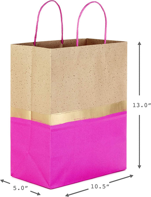 Hallmark 13" Large Paper Gift Bags (Pack of 6 - Pink & Kraft) for Birthdays, Easter, Weddings, Mother's Day, Baby Showers, Bridal Showers or Any Occasion