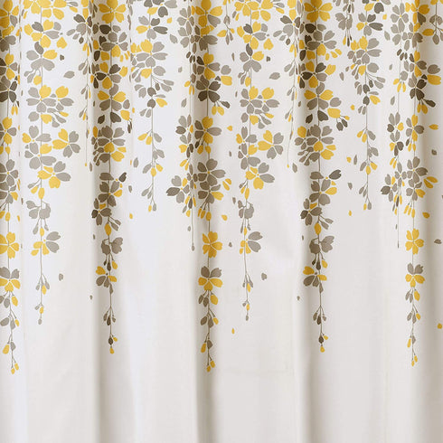 Lush Decor Weeping Flower Shower Curtain-Fabric Floral Vine Print Design, 72 x 72, Yellow & Gray