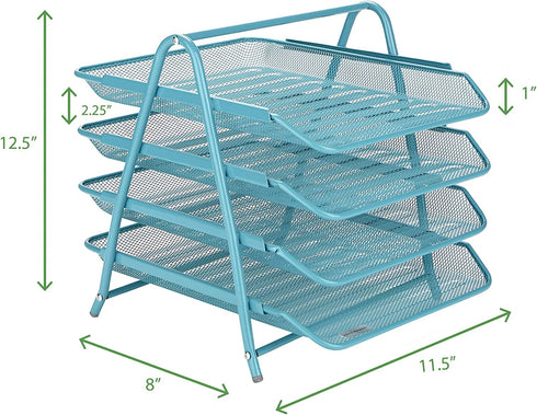 Mind Reader Desk Organizer with 4 Sliding Trays for Letters, Documents, Mail, Files, Paper, Turquoise