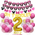 Amandir Cartoon Mouse 2nd Birthday Party Supplies, Oh Twodles Happy Birthday Banner Number 2 Pink Balloons Cartoon Mouse Cake Topper for 2nd Minie Mouse Birthday Party Favors Decorations for Girls