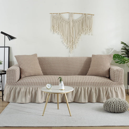 Stretch Sofa Cover with Skirt Country Style Slipcovers 1 Piece Couch Covers for Living Room