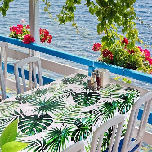 4 Pieces 51.2 x 86.6 Inch Hawaii Palm Leaves Tablecloth Tropical Rectangular Table Cover Disposable Plastic Tropical Leaf Table Cloth Hawaiian Tropical Leaves Tablecloth for Kitchen (Fresh Style)