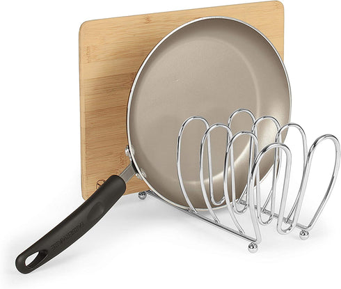 Spectrum Diversified Bloom Kitchen Lid Holder Organizer for Plates, Cutting Boards Bakeware, Cooling Racks, Pots & Pans, Serving Trays, and Reusable Containers, Chrome