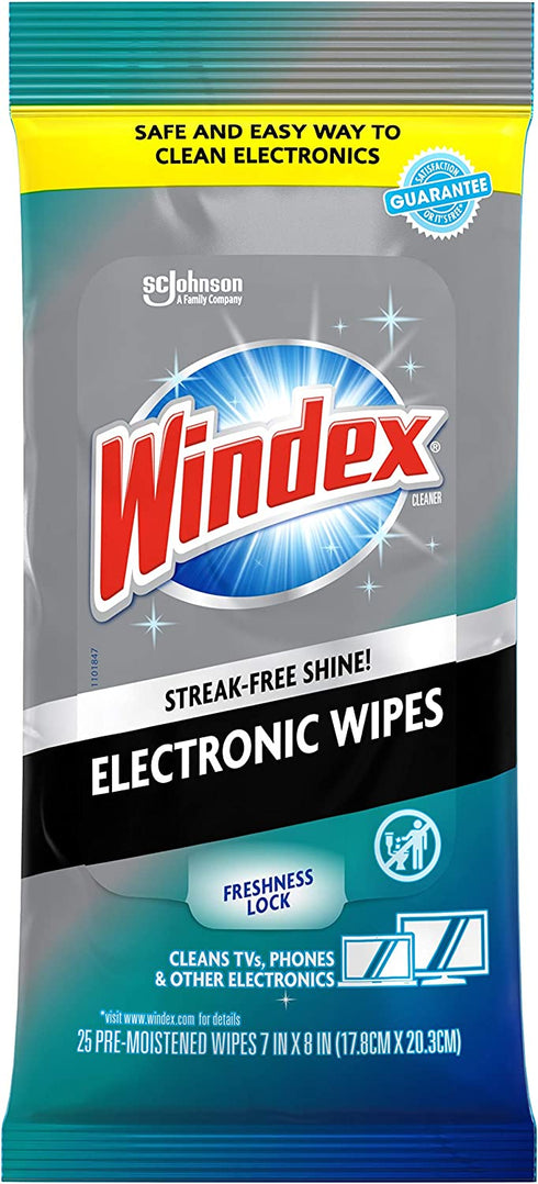 Windex Electronics Wipes, Pre-Moistened, Provides Streak-Free Shine, 25 Count