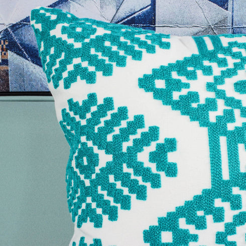Teal Farmhouse Embroidered Decorative Pillow Covers Morocco Boho Diamond Couch Sofa Throw Cushion Cases Living Room Pillowcases,Pack 2,18x18