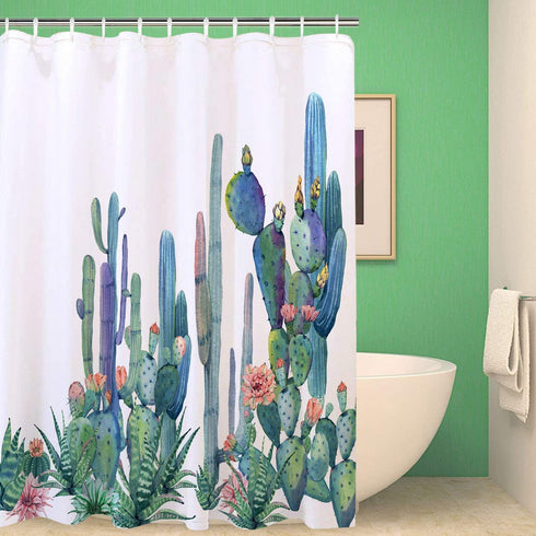 Alishomtll Bathroom Shower Curtain Tropical Cactus Shower Curtains with 12 Hooks, Cactus Flowers Blossom Bath Curtain Durable Waterproof Fabric Bathroom Curtain (Cactus, 70 — 69 inches)