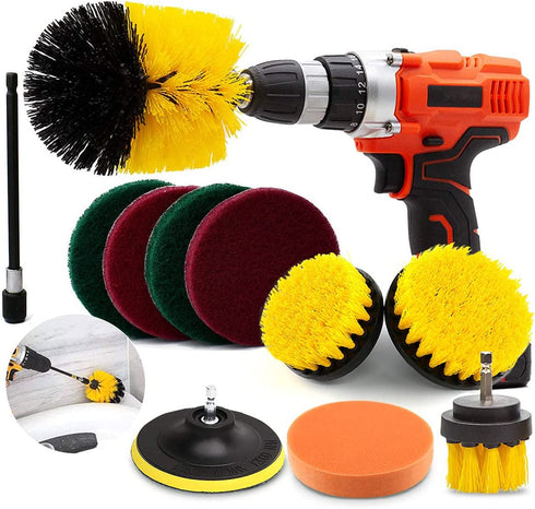 Drill Brush Attachment Set, Scrub Brush Power Scrubber Drill Brush Kit(11 Pieces), Scouring Pad All Purpose Cleaning Kit for Bathroom, Toilet, Grout, Floor, Tub, Shower, Tile, Auto, Sinks, Kitchen
