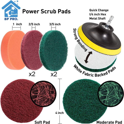 Drill Brush Attachment Set, Scrub Brush Power Scrubber Drill Brush Kit(11 Pieces), Scouring Pad All Purpose Cleaning Kit for Bathroom, Toilet, Grout, Floor, Tub, Shower, Tile, Auto, Sinks, Kitchen