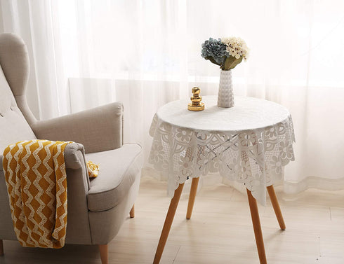 HOMECOOL Square Small Table Cloth - 2PCS Ivory Crochet Tablecloth for Round Coffee Table 35 X 35 Inch ( 89cm X 89cm)