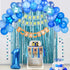 EAF 1st Birthday Boy Decorations 78PCS Blue 1st Birthday Decorations for Boy with Blue Tinsel Curtain, 12 Months Photo Banner, 1st Birthday Highchair Banner, I AM ONE and Happy Birthday Banner