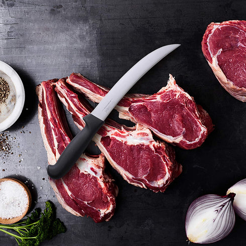 BOLEXINO 8 Inch Curved Steak Knive, Long Butcher Breaking Knife for Slicer, Meat Cutting Chef Knife, High-carbon Stainless Steel Cimeter Scimitar Knife w/Rgonomic Handle